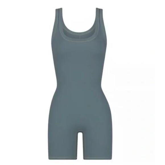 Skims Romper Womens Medium Cotton Rib One Piece Blue Comfort Minimalist Chic - Picture 2 of 9